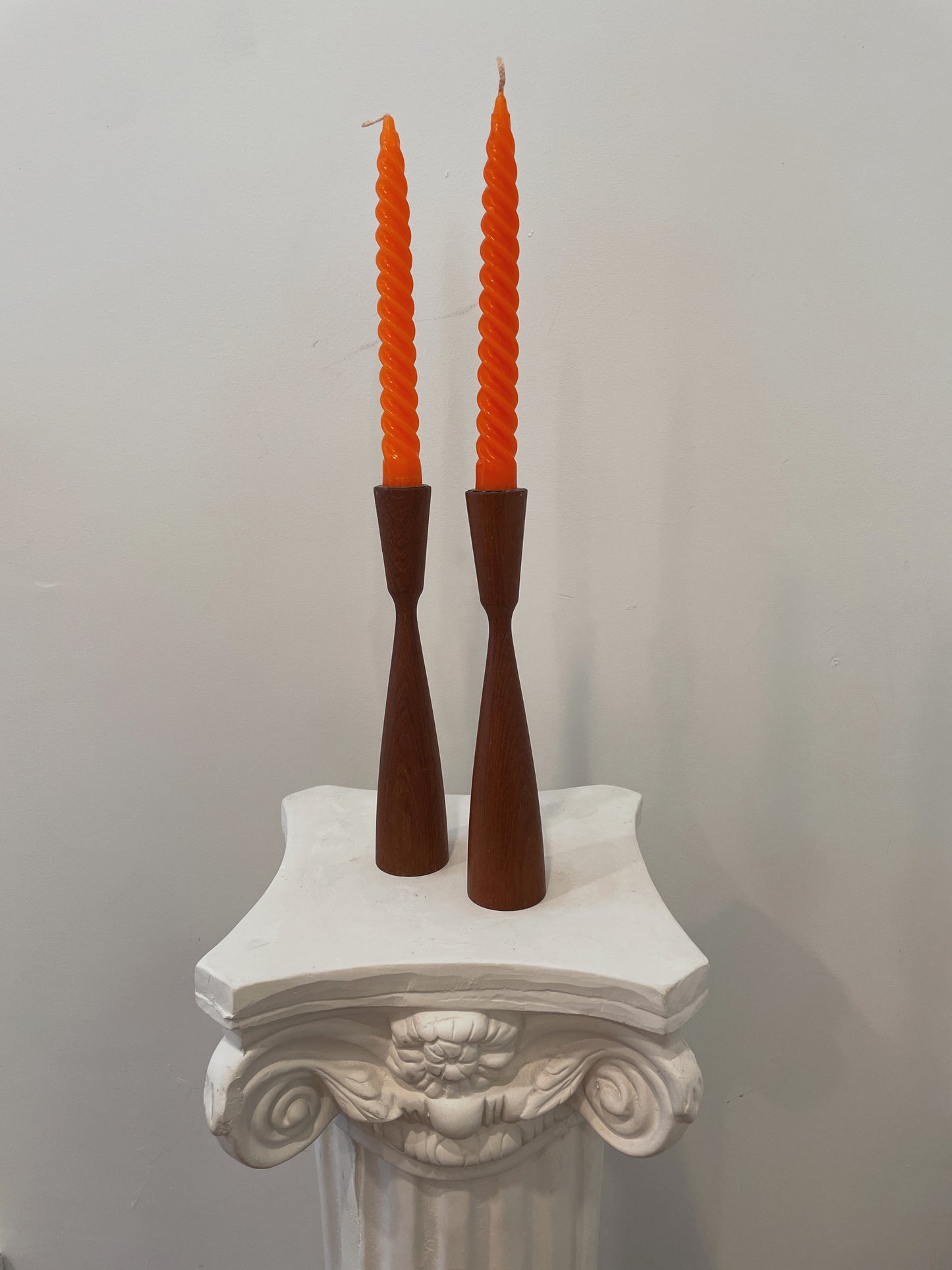Scandinavian Teak Tulip Candlestick Holders