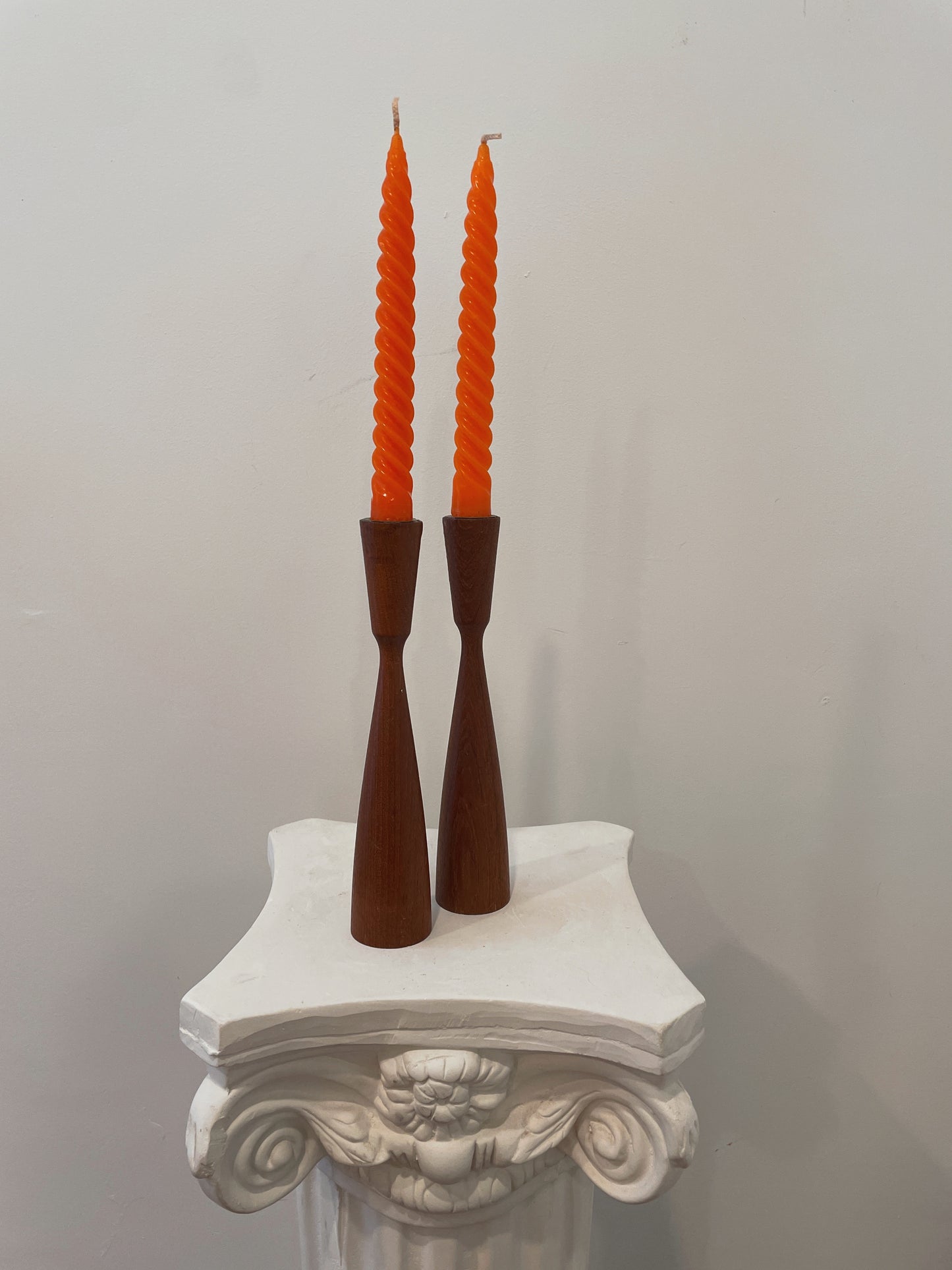 Scandinavian Teak Tulip Candlestick Holders