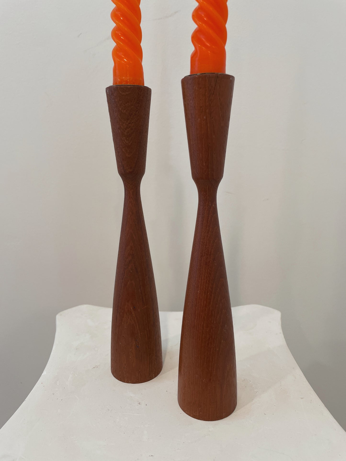 Scandinavian Teak Tulip Candlestick Holders