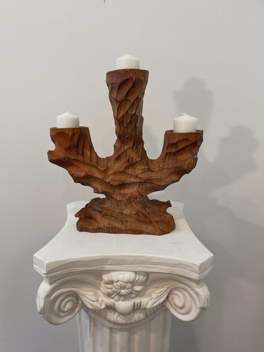 Wooden Brutalist Candelabra